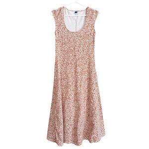 Old Navy Midi Dress Cheetah Print Fit and Flare Neutral Cotton Casual Minimalist